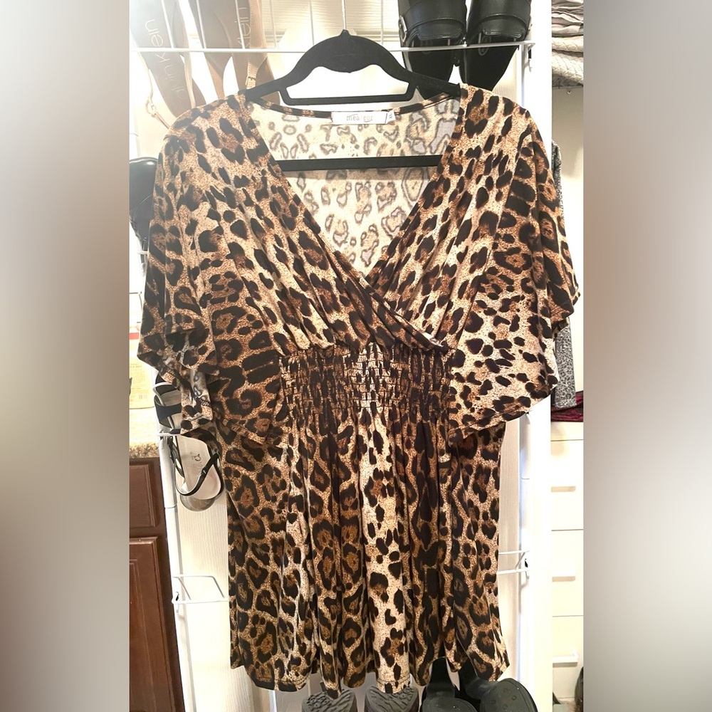 Women’s Meaneor Batwing Sleeve Babydoll Top, Size XL, Leopard Print
